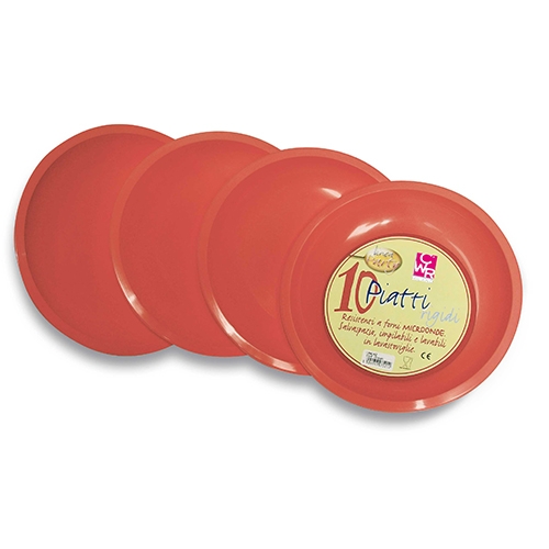 PIATTO TONDO PLASTICA CONF. 10 PZ. - ROSSO (min.ord.3 o multipli)