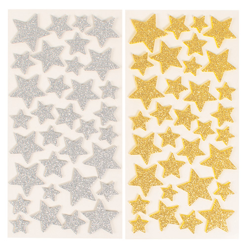 STICKER GOMMA EVA GLITTER - STELLE - SET PZ. 132 MISURE ASS.