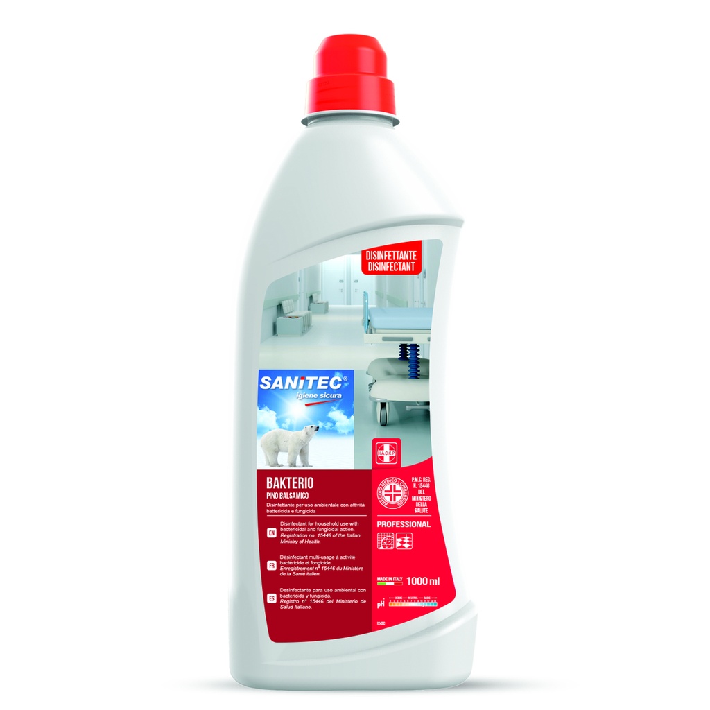 Detergente Disinfettante Bakterio 1 Lt. Sanitec PMC battericida e fungicida per USO AMBIENTALE