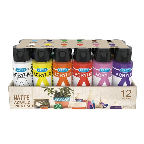 COLORI ACRILICI OPACHI SET 12 FLACONI ML. 60 - COL. ASS.