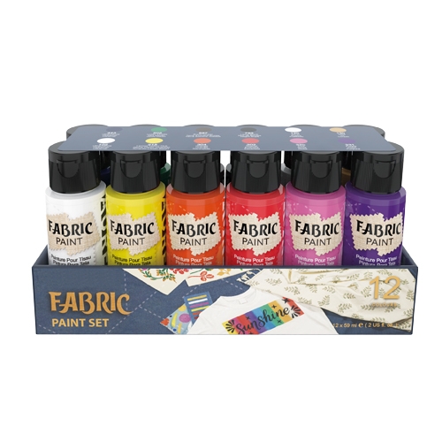 COLORI PER TESSUTI -SET 12 FLACONI ML.60 COLORI ASSORTITI