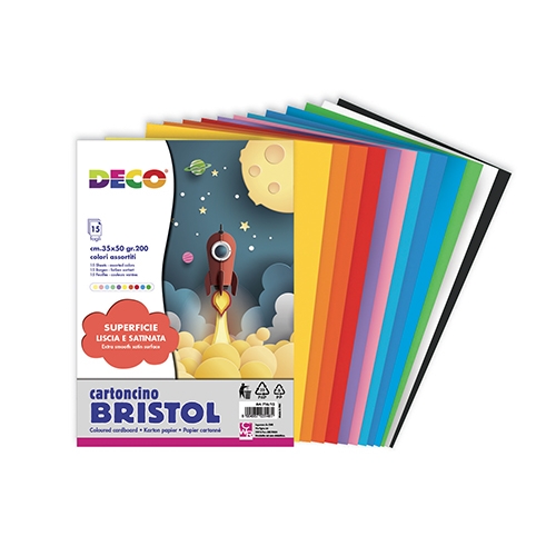 CARTONCINI BRISTOL - CONF.15 FOGLI CM.35X50 - ASSORTITI (min.ord.10 o multipli)