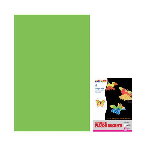 CARTONCINO   FLUORESCENTE CM. 50X70 - VERDE  . CONF.10 FG.