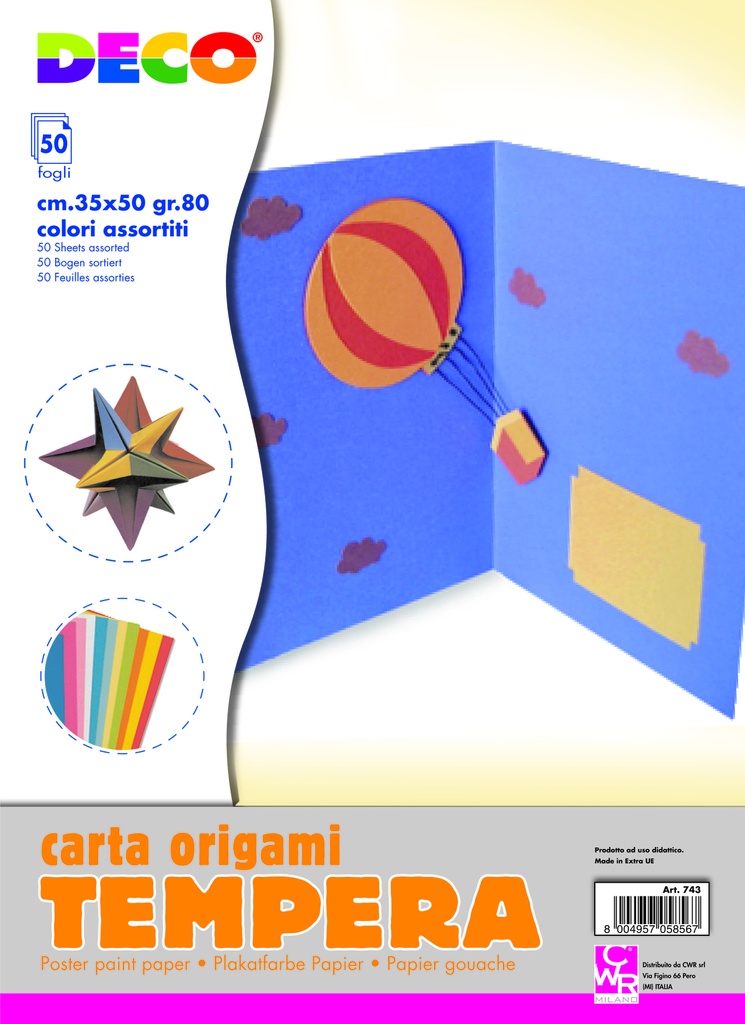 CARTA TEMPERA - CONF. 50 FOGLI CM. 35x50 - COL. ASS. (min.ord.5 o multipli)