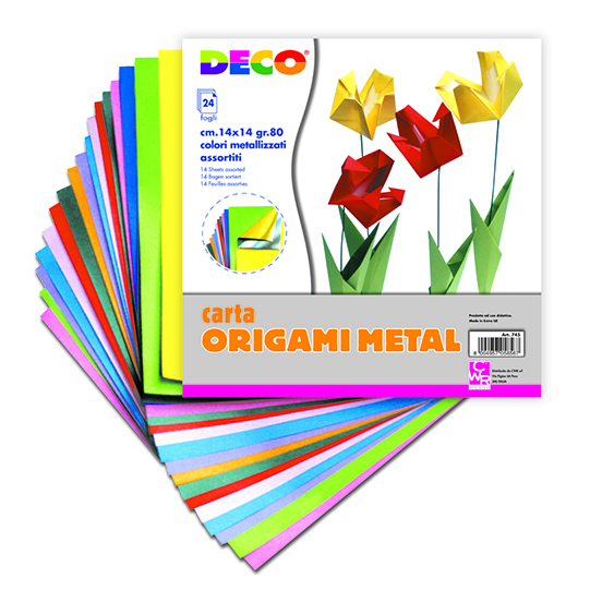 CARTA ORIGAMI METAL - CONF. 24 FOGLI CM.14X14 - COL. ASS. (min.ord.25 o multipli)