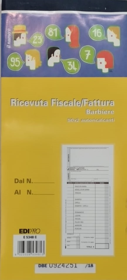 RICEVUTE FISCALI / BARBIERE 50x2 copie autocopianti - 10x21 cm