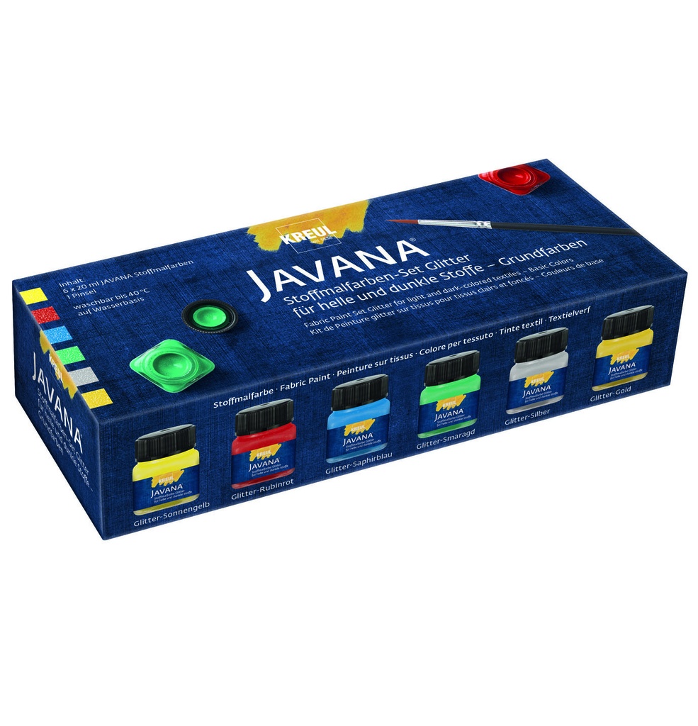 KREUL - JAVANA VERNICE TESSUTI GLITTER   20 ML - SET 6 ASSORTITI