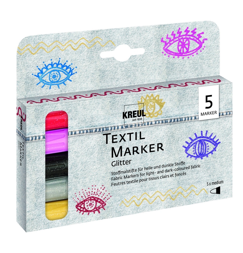 KREUL - MARKER PER TESSUTI - SET 5       GLITTER