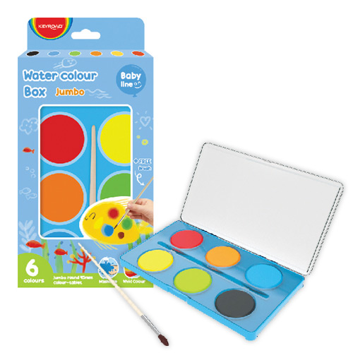 ACQUERELLI JUMBO PER BAMBINI SET PZ.6 DIAM. MM. 40 + PENNELLO (min.ord.6 o multipli)