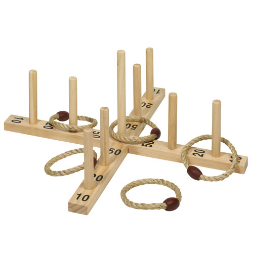 GIOCO ANELLI IN LEGNO CON 5 CERCHI DI CORDA - SACCHETTO COTONE