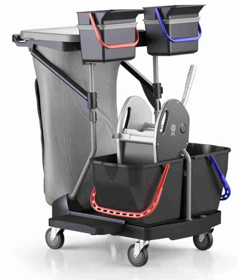 Carrello PULIZIA REVOLUTION 2x15LT+STRIZ senza sacco+2SECCH+SUPP.SACCO+B.REGGI SCOPA