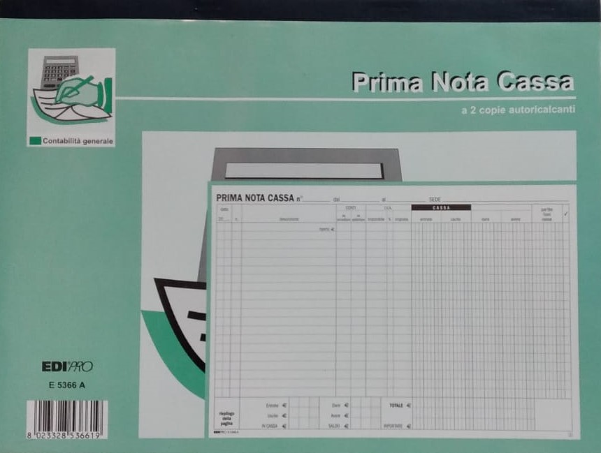 Blocco PRIMA NOTA CASSA Blocco 50x2 copie autocopianti