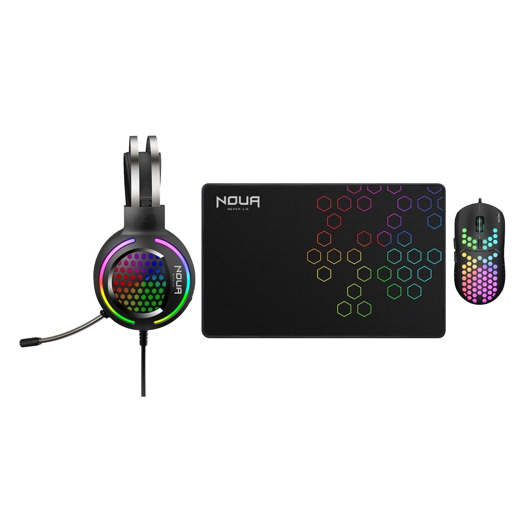 KIT GAMING NOUA URANUS 3IN1 CUFFIE E MOUSE 7200DPI RGB+TAPPETINO