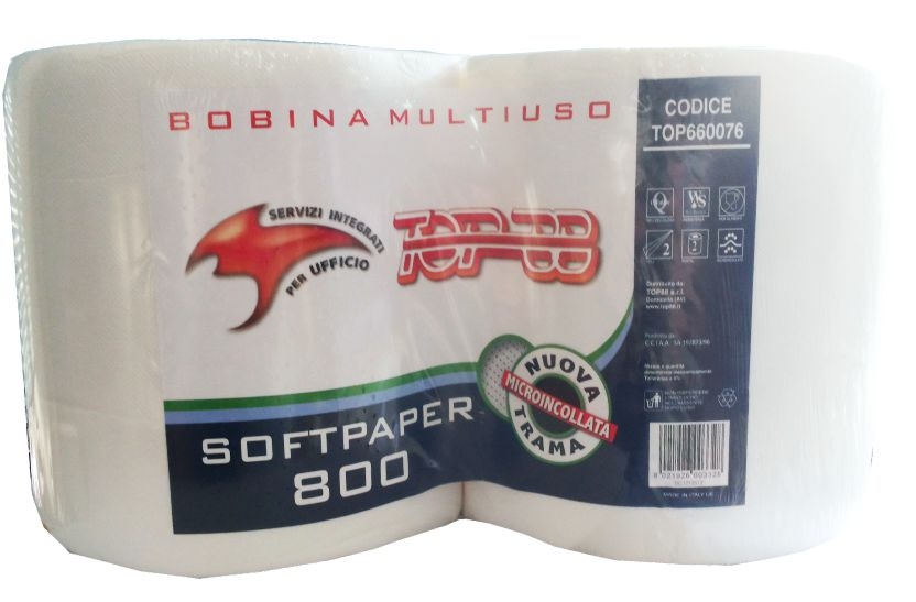 Bobina Asciugamani SOFTPAPER 800 2 Veli Pz.2 Pura Cellulosa