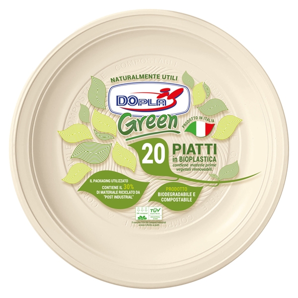 Piatto frutta monouso rotondo diametro 17 cm Mater-Bi Avorio conf. 20 pezzi