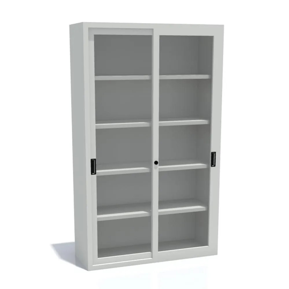 Armadio Metallico ANTE SCORREVOLI VETRO TEMPERATO L120 P45 H200 GRIGIO - 4 Ripiani