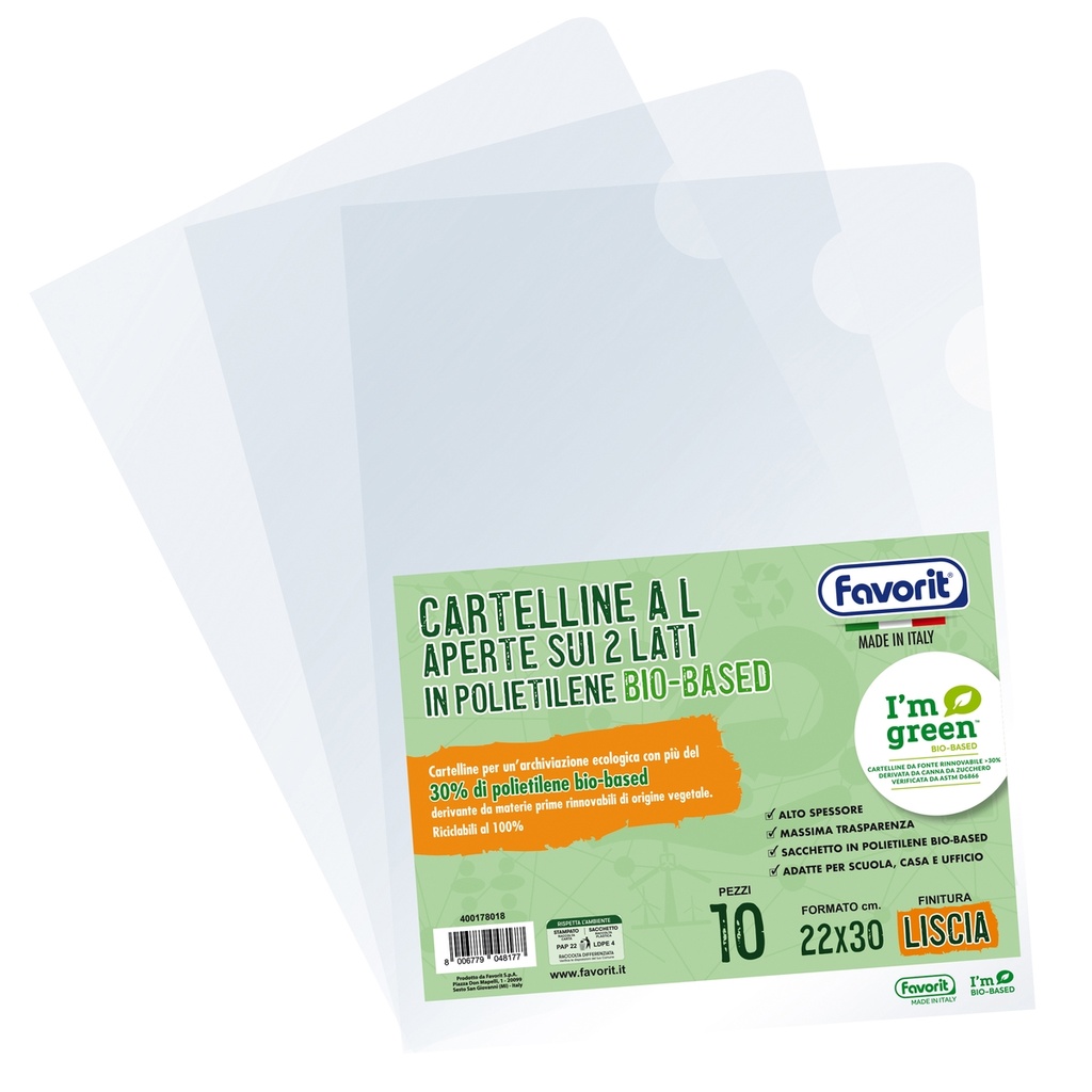 10 cartelline a L 22X30 PE Bio-Based trasparente liscio superior Favorit