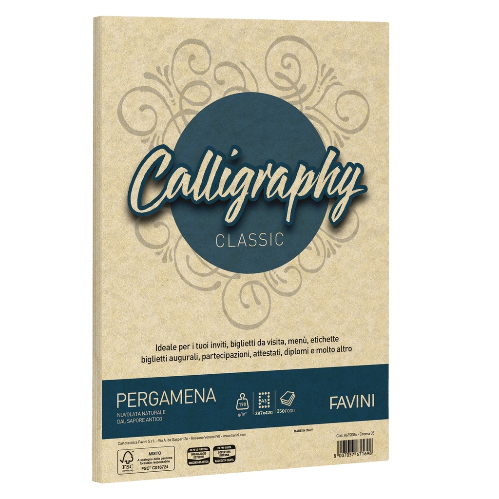 Carta Calligraphy Pergamena 190gr A3 250fg crema 05 Favini