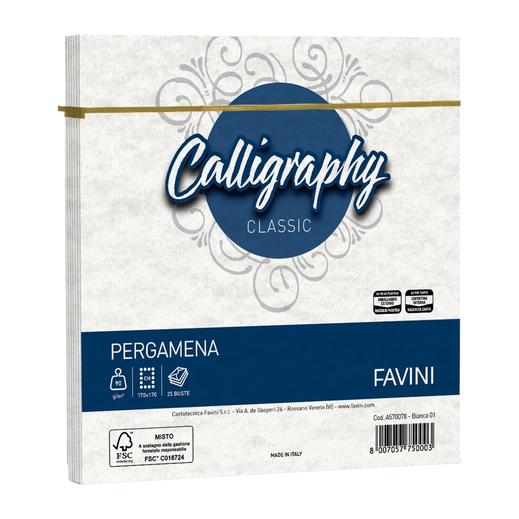 25 buste Calligraphy Pergamena 170x170mm 90gr bianco 01 Favini