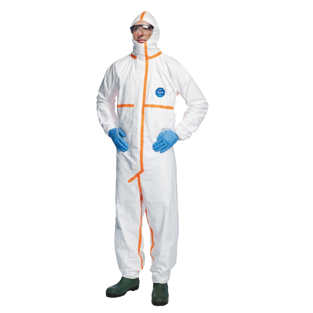Tuta TyvekR 800J c/nastrature arancione tg XL bianco Dupont