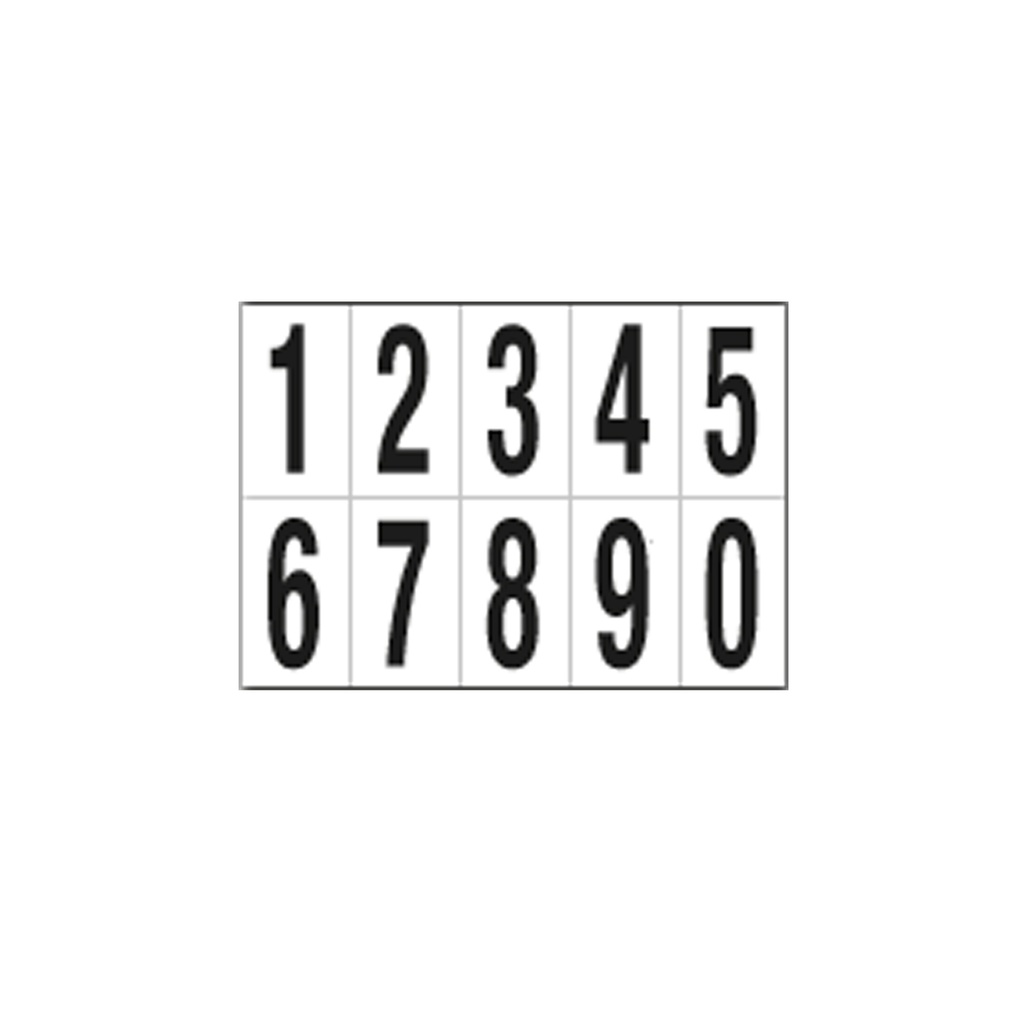 Foglio con 10 numeri autoadesivi da 0 a 9 nero/bianco 70x124mm