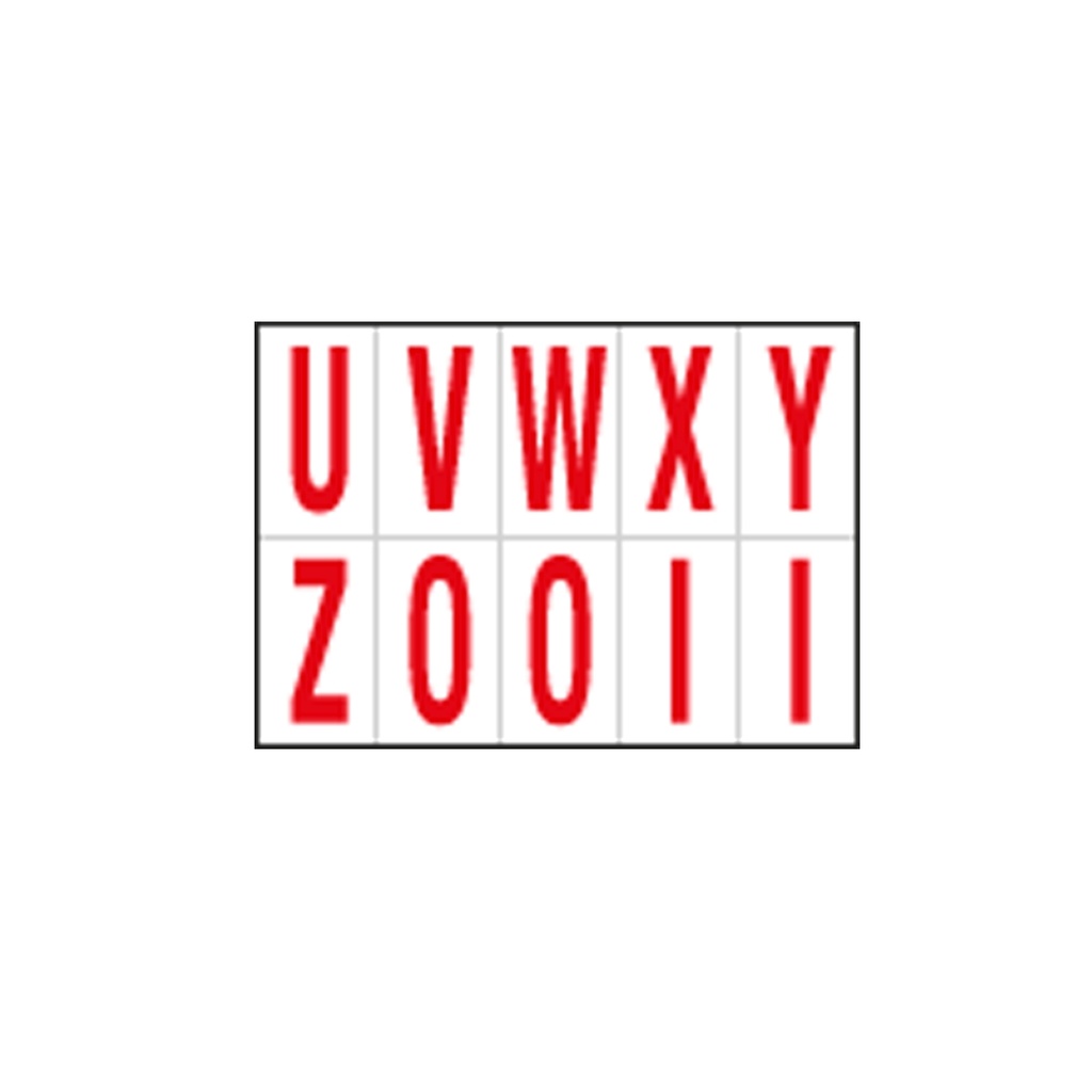 Foglio con 10 lettere autoadesivi da U a Z rosso/bianco 56x99mm