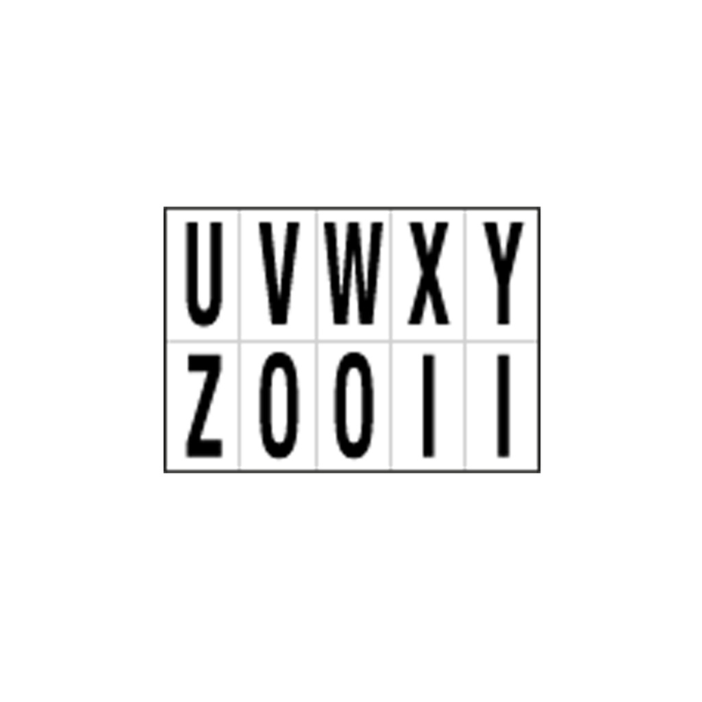 Foglio con 10 lettere autoadesive da U a Z nero/bianco 56x99mm