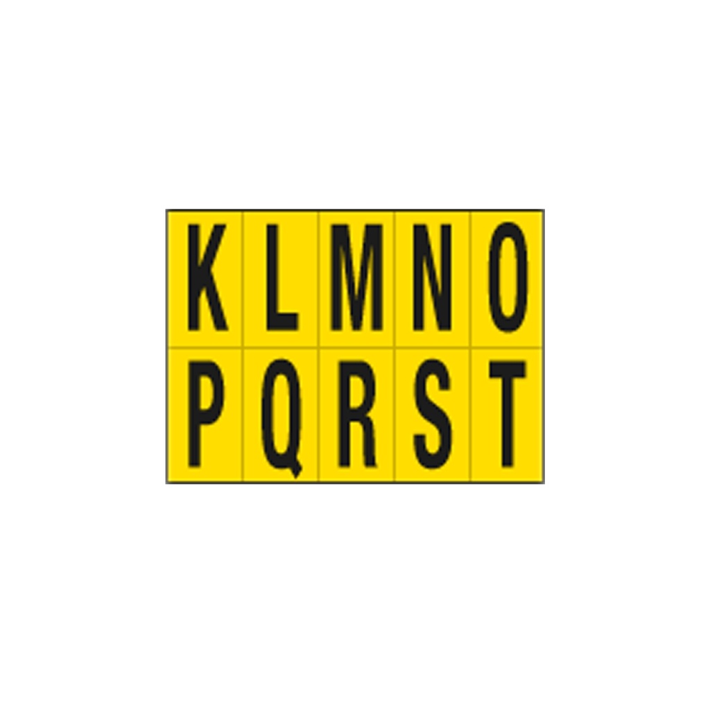 Foglio con 10 lettere autoadesive da K a T nero/giallo 70x124mm