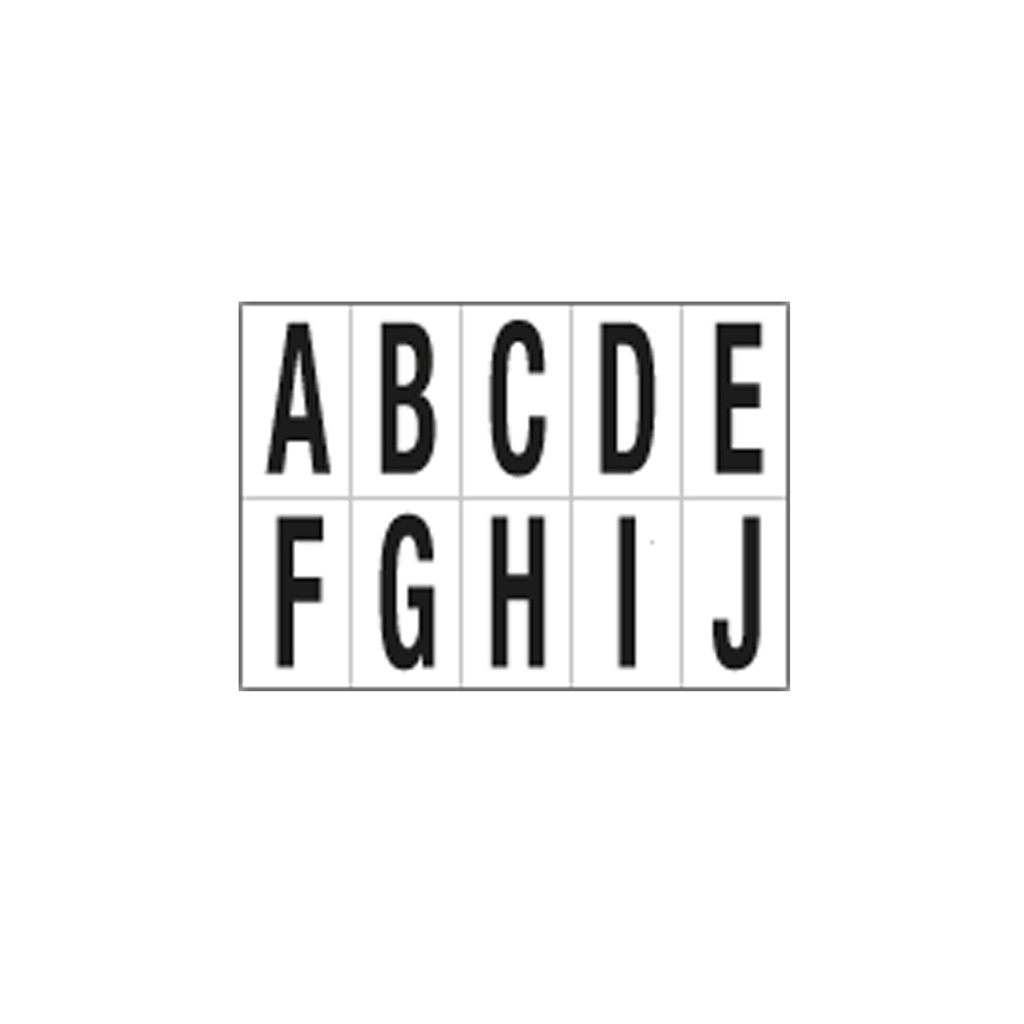 Foglio con 10 lettere autoadesive da A a J nero/bianco 70x124mm