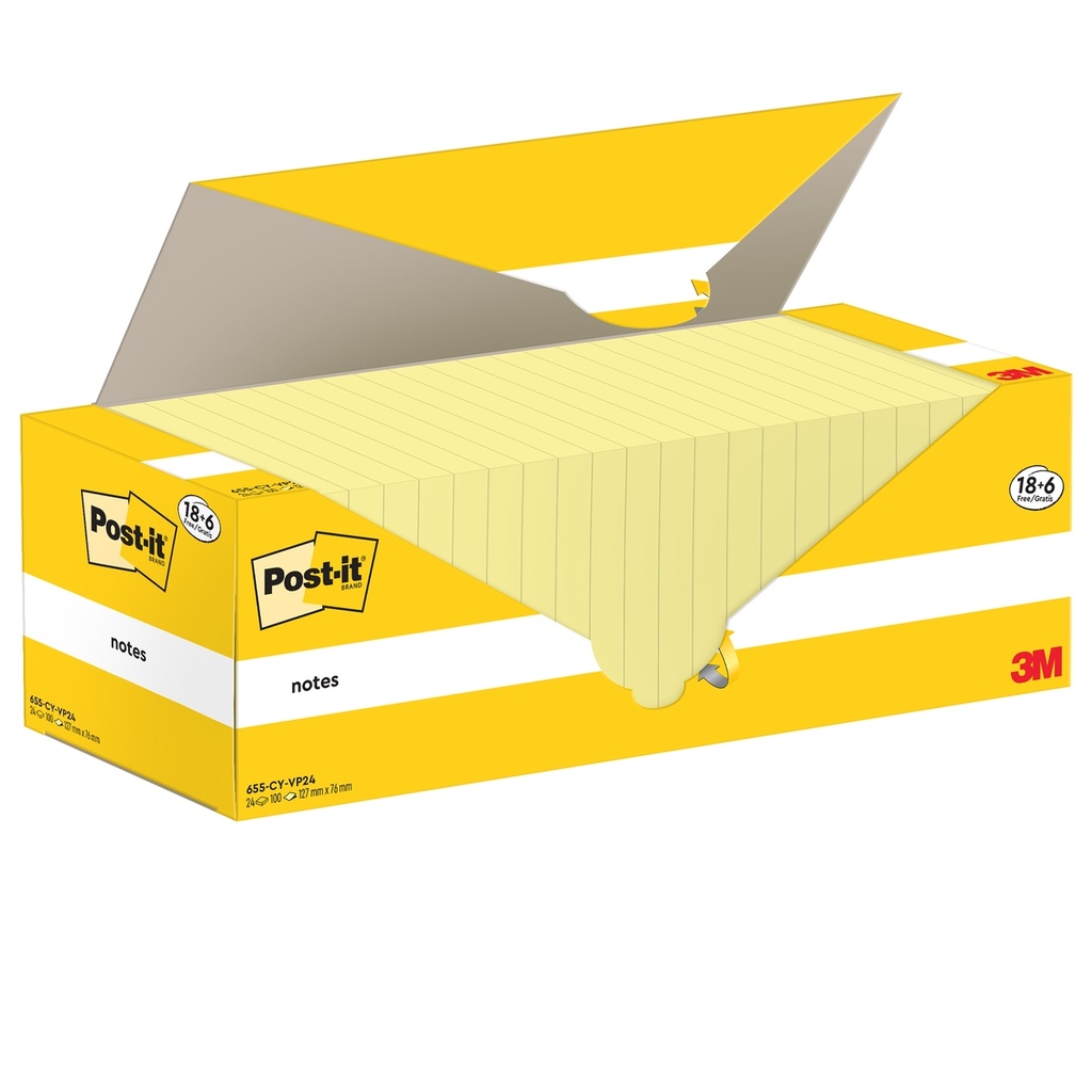 Cf. 18+6pz blocco 100fg.Post-itR Notes 76x127mm 655-CY-VP24 giallo Canary