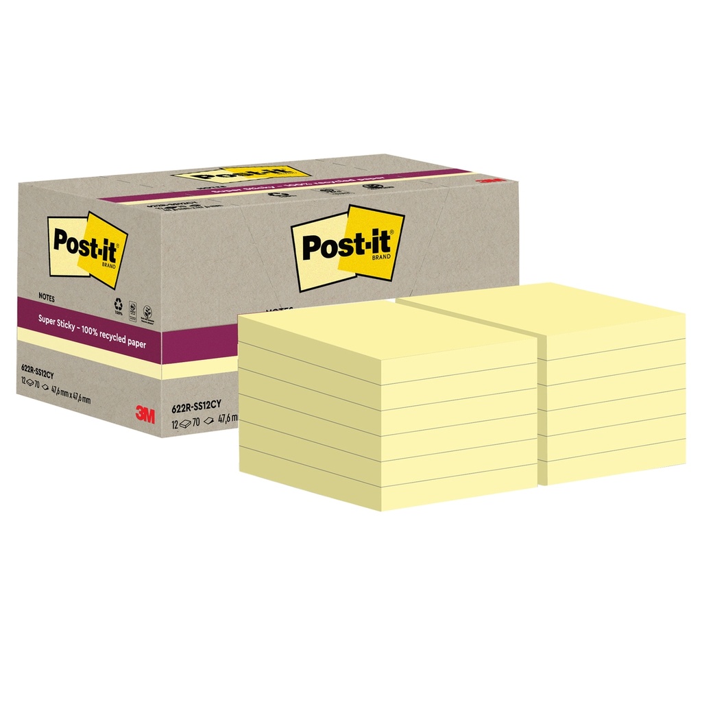 Cf. 12pz blocco 70fg Post-itRSuperSticky Green 47,6x47x6mm 622R-SSCY giallo