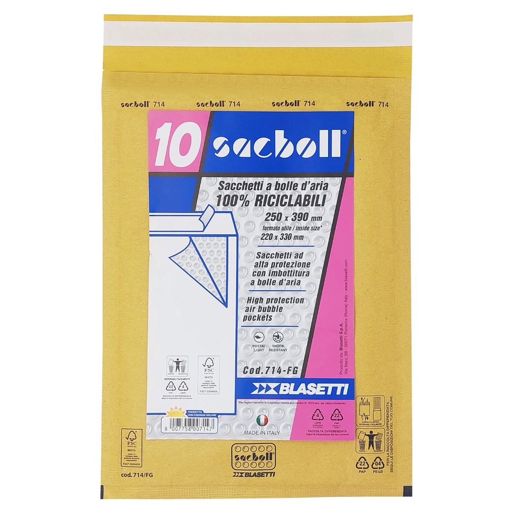 10 Buste imbottite Sacboll in carta avana FG 25X39cm BLASETTI