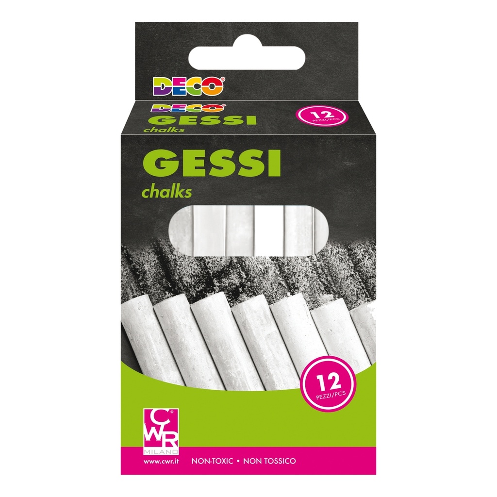 Scatola 12 gessetti tondi 10x81mm bianchi Deco