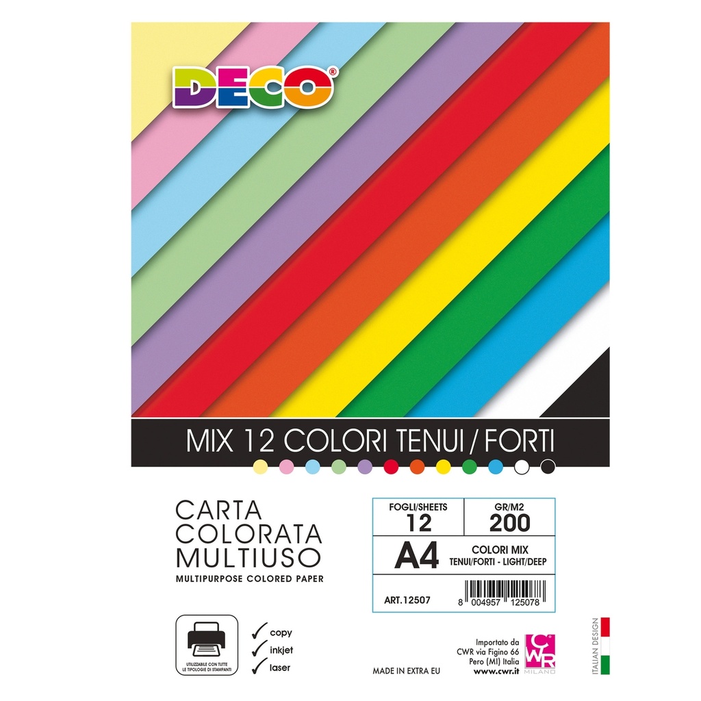 Busta 12fg Deco carta 200gr A4 colori assortiti Deco