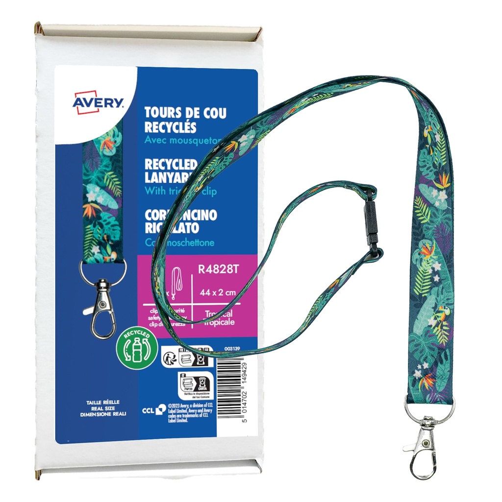 Conf. 10 Cordoncino riciclato fantasia tropicale 440x20mm,Rpet Avery