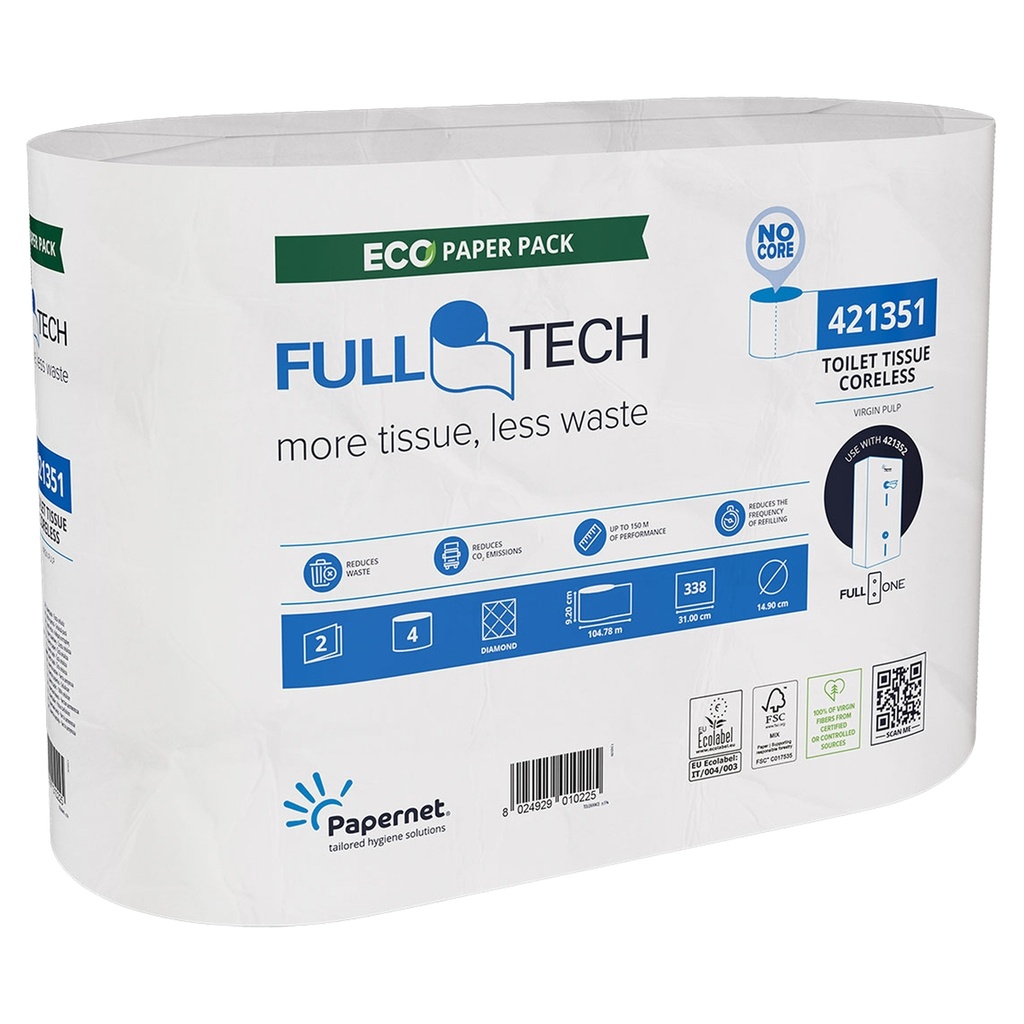 Pacco 4rt carta Igienica FullTech senza anima 104,78m bianco Papernet