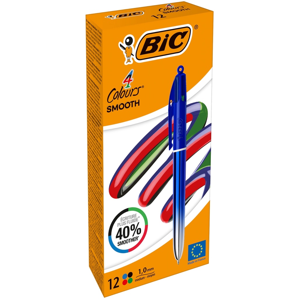 Scatola 12 penna sfera a scatto 4 Colori Smooth fusto blu 1.0mm BICR