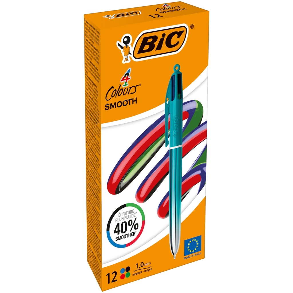 Scatola 12 penna sfera a scatto 4 Colori Smooth fusto verde acqua 1.0mm BICR