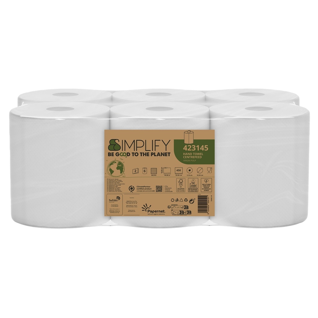 Asciugamano  Centrefeed Simplify in rotolo 450 strappi Centrefeed L90m x D18,5cm