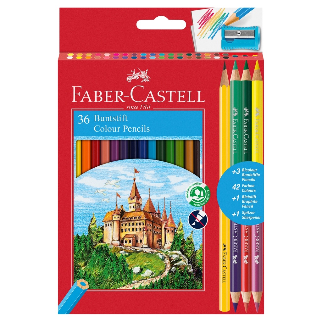 Astuccio 36 matite colorati eco Il Castello+3 bicolor+1 grafite Faber Castell