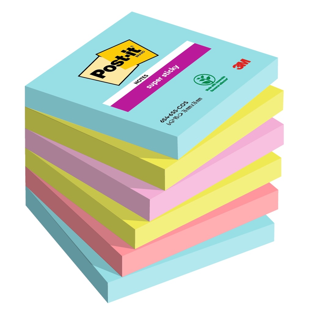 Cf. 6pz 90foglietti Post-itR Super Sticky 76x76mm 654-6SS-COS Cosmic