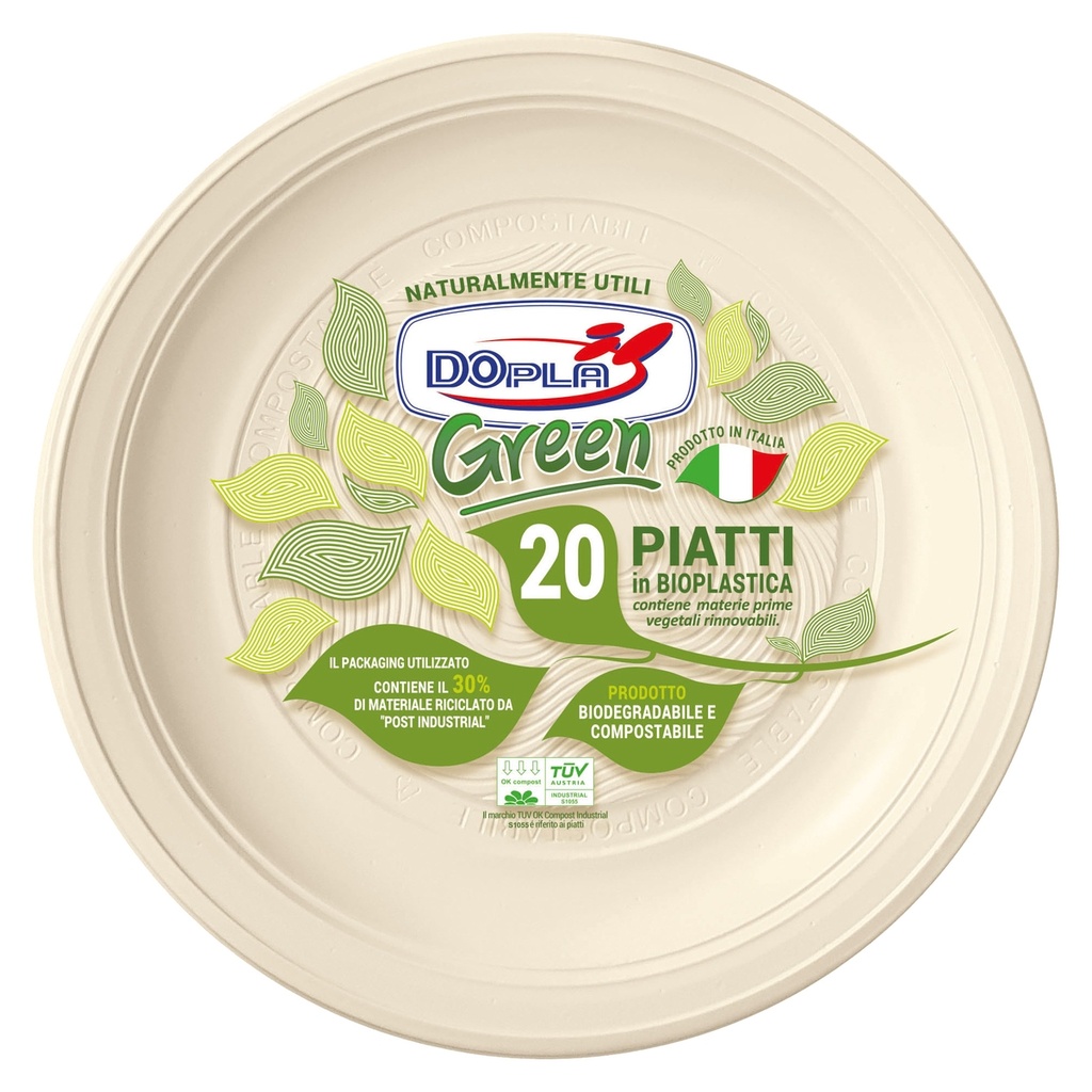20 Piatti piani D220mm BIO Mater-bi DOpla Green art. 40033
