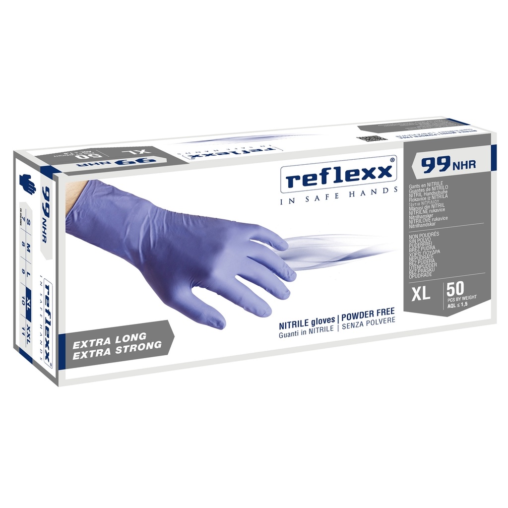 Conf 50 Guanti In Nitrile R99 tg XL ultra resist manic. lunga indaco Reflexx