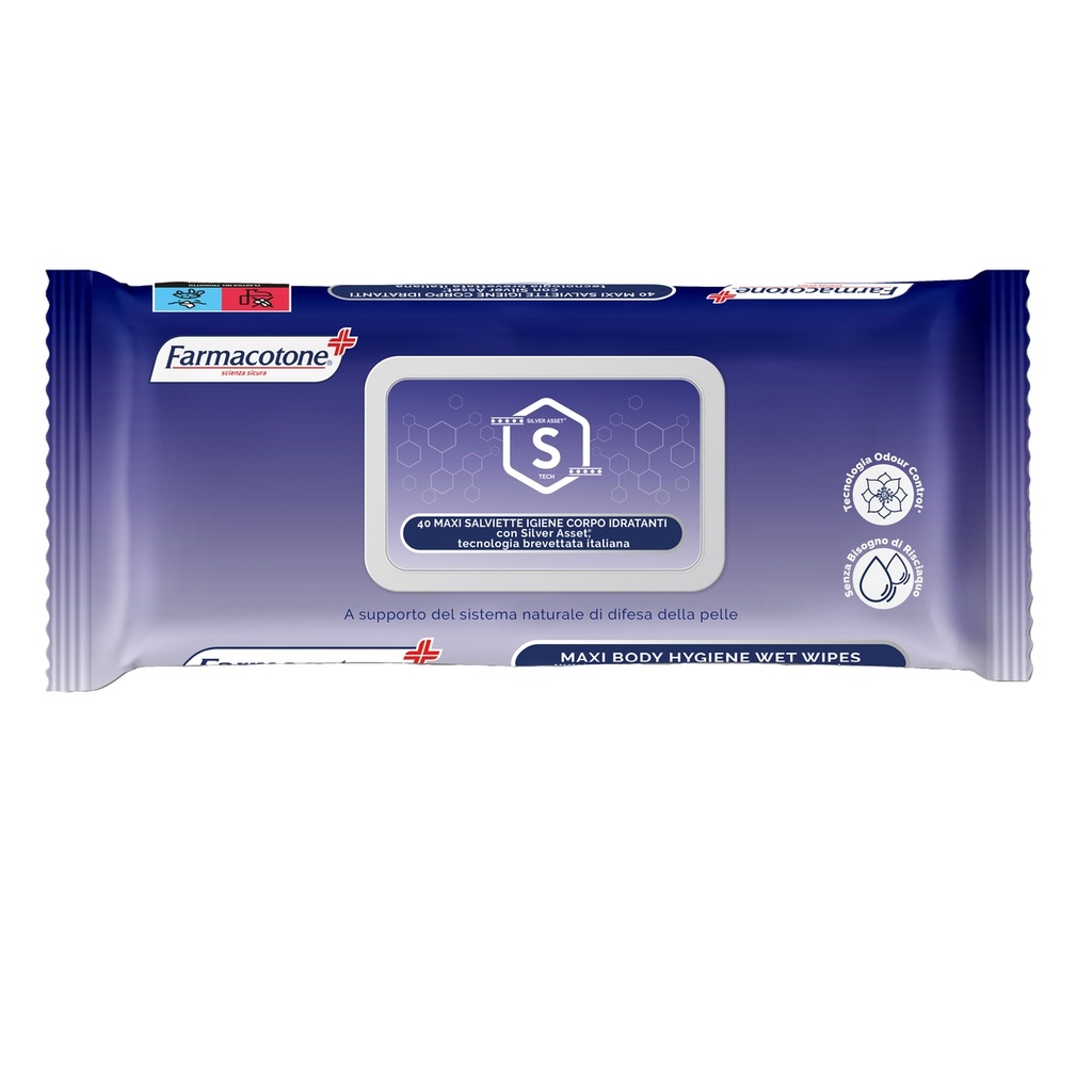 40 Salviette maxi Igiene Corpo idratanti Silver Asset Farmacotone (delist)