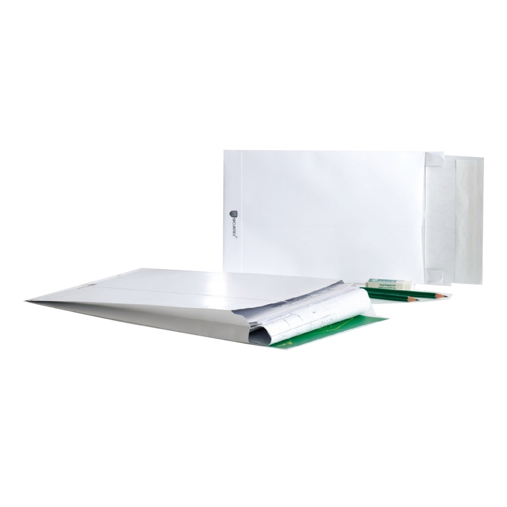 100 Buste bianche a sacco con soffietti SecuritexR B4 25x35,3x3,8cm 130gr