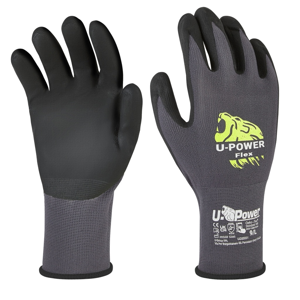 Guanti di protezione FLEX taglia 10 nero grigio c/polsino nero U-Power