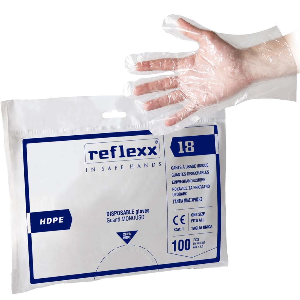 Conf 100 Guanti HDPE R18 taglia unica trasparente Reflexx