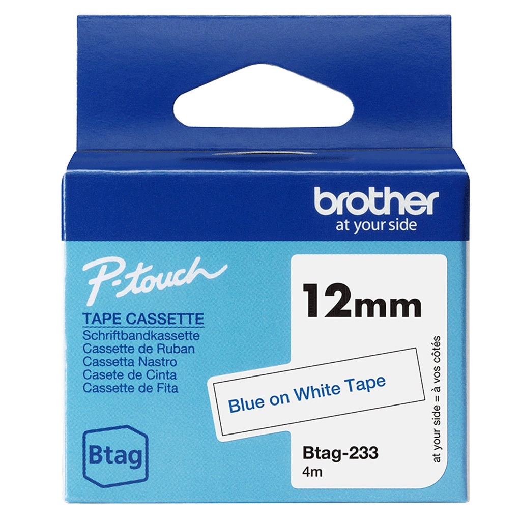 Brother Nastro BTAG233  da 12MM blu su bianco - lunghezza 4 m