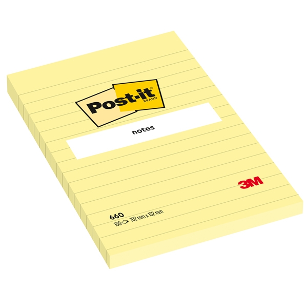 BLOCCO 100fg Post-it(R) Giallo Canary™ 102x152mm GIALLO A RIGHE 660