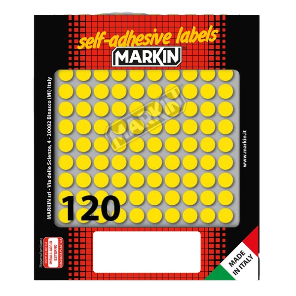 Etichetta adesiva giallo tonda diam.10mm (10fogli x 120etichette) Markin
